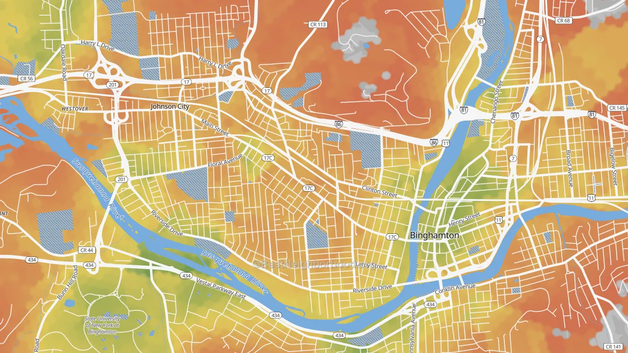 Bike Grade map of First Ward, Binghamton, NY
