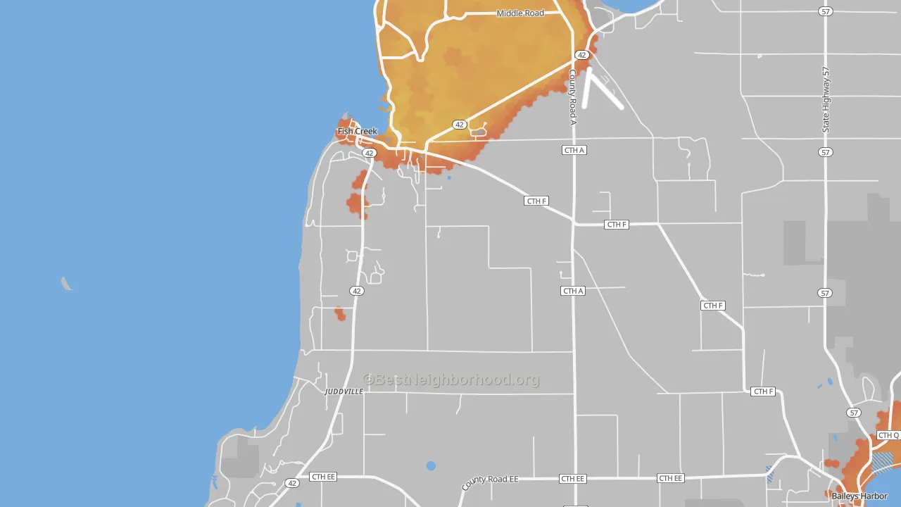 Bike Grade map of Fish Creek, WI