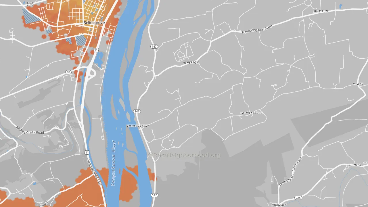 Bike Grade map of Fishers Ferry, PA