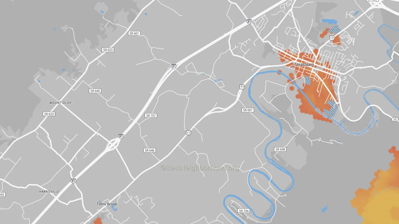 Bike Grade map of Fishers Hill, VA