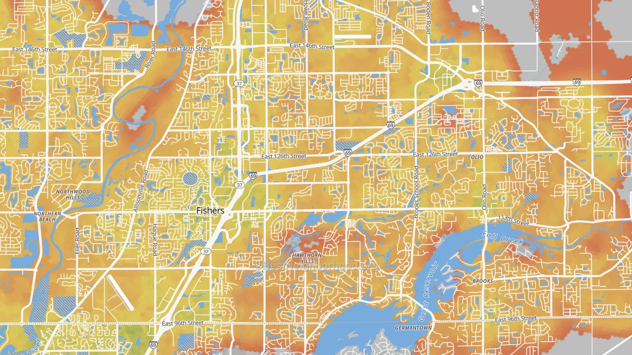 Bike Grade map of Fishers, IN