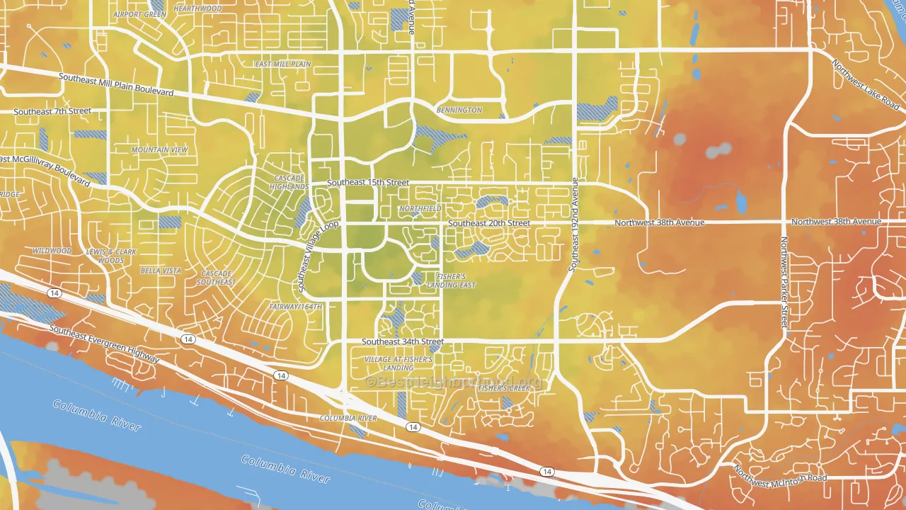 Bike Grade map of Fishers Landing East, Vancouver, WA