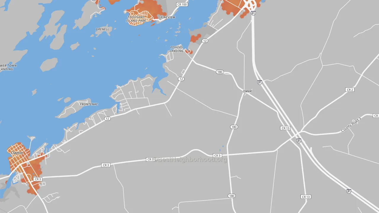Bike Grade map of Fishers Landing, NY