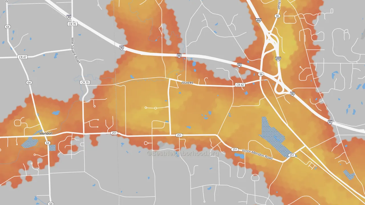 Bike Grade map of Fishers, NY