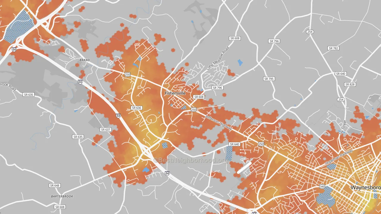 Bike Grade map of Fishersville, VA