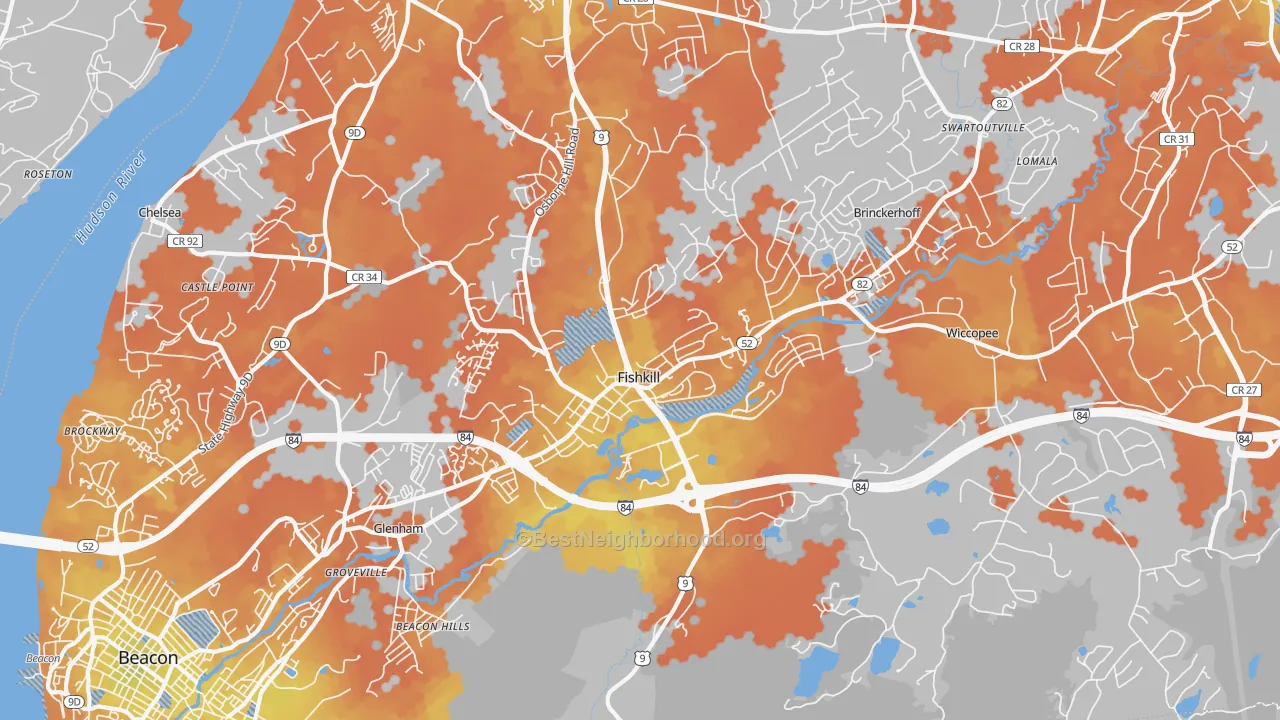 Bike Grade map of Fishkill, NY