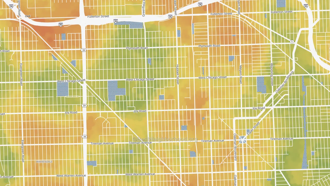 Bike Grade map of Fishkorn, Detroit, MI