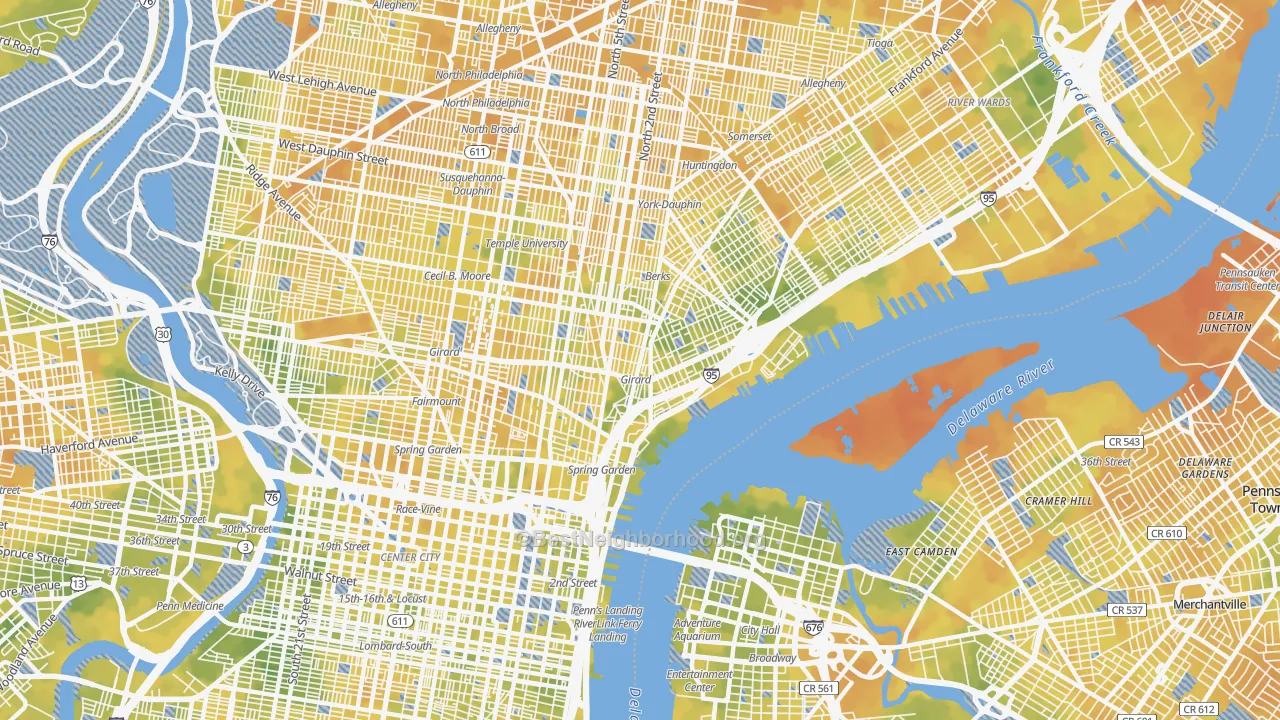 Bike Grade map of Fishtown, Philadelphia, PA