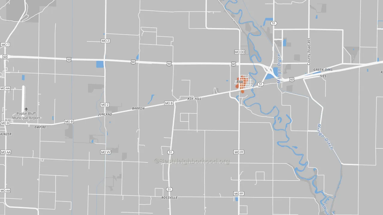 Bike Grade map of Fisk, MO
