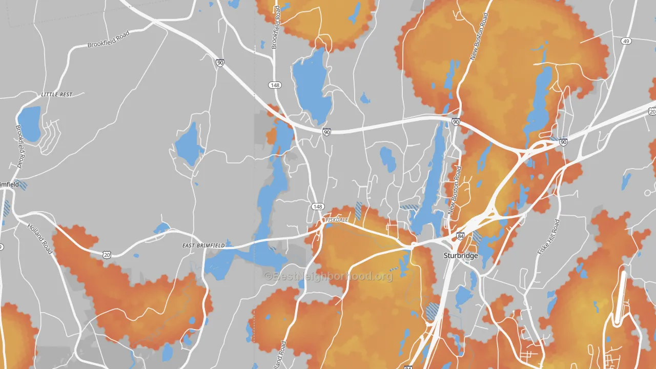 Bike Grade map of Fiskdale, MA