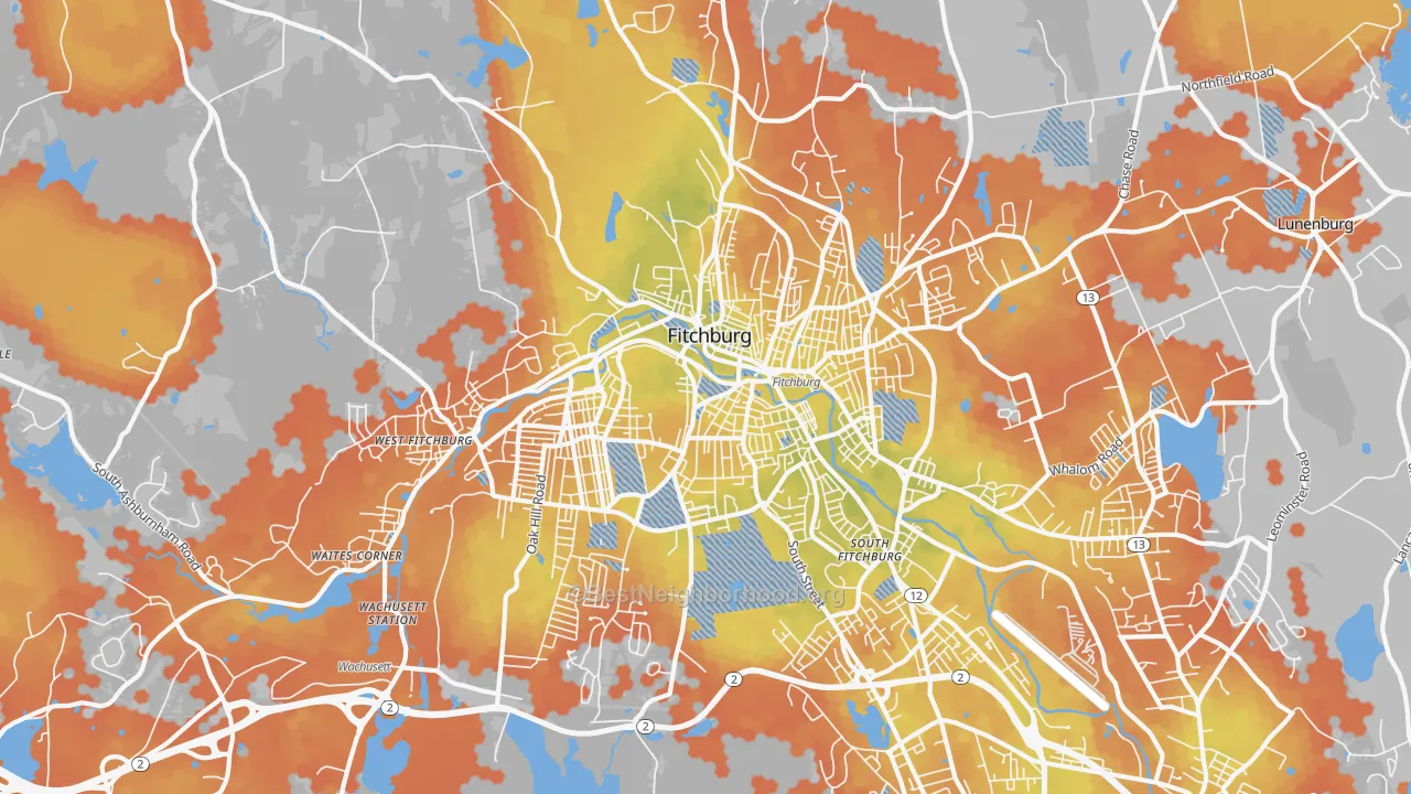 Bike Grade map of Fitchburg, MA