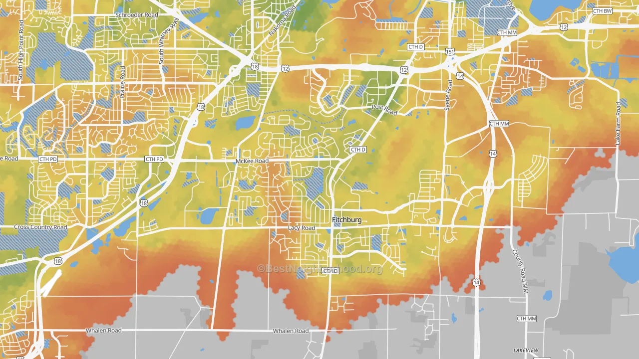 Bike Grade map of Fitchburg, WI