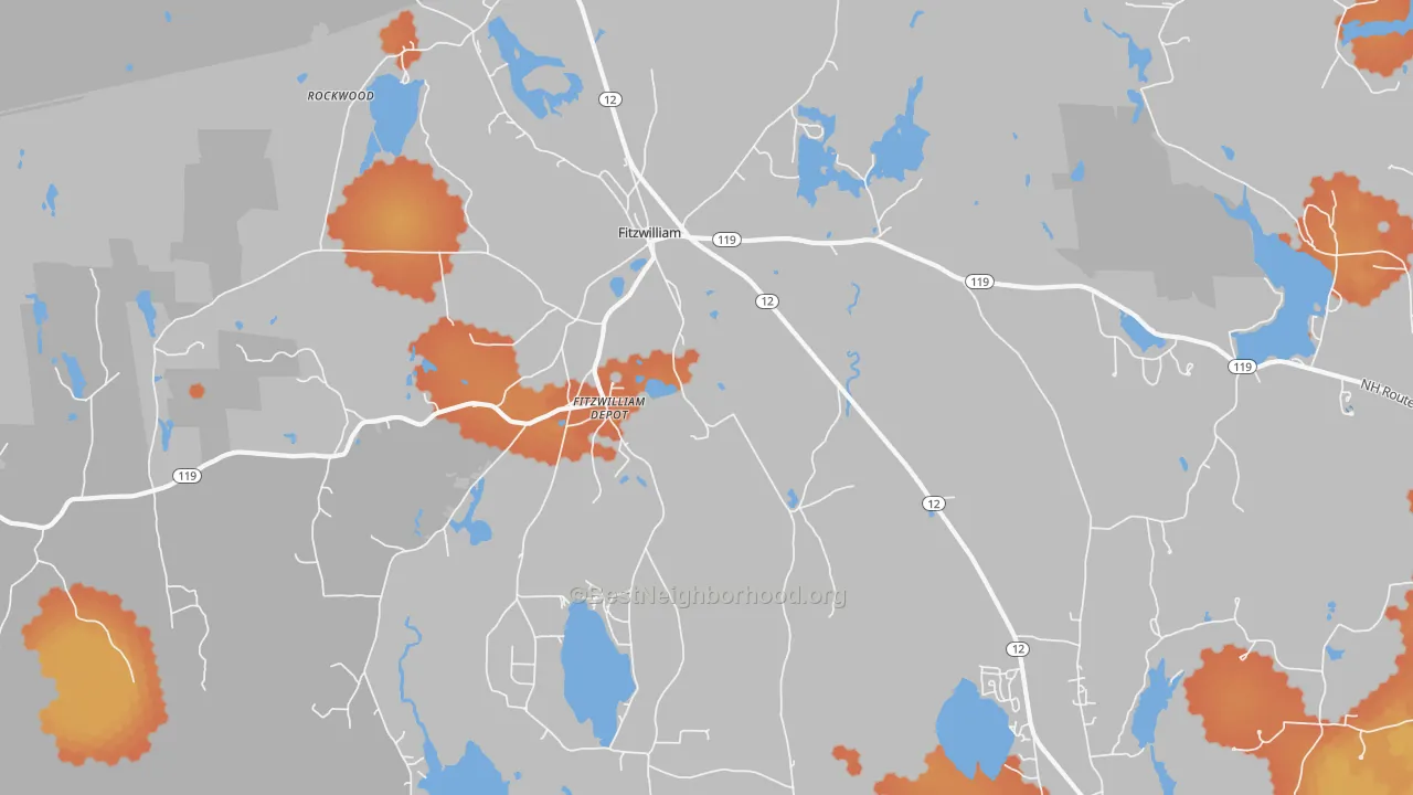Bike Grade map of Fitzwilliam, NH