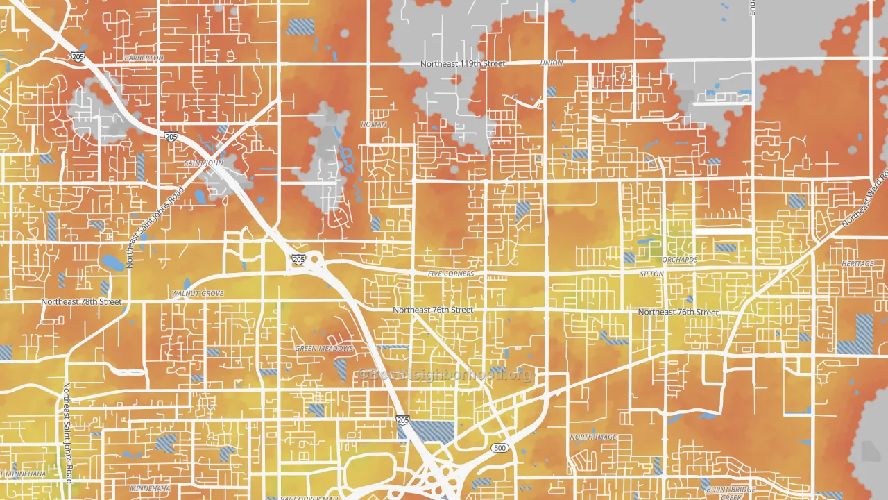 Bike Grade map of Five Corners, WA