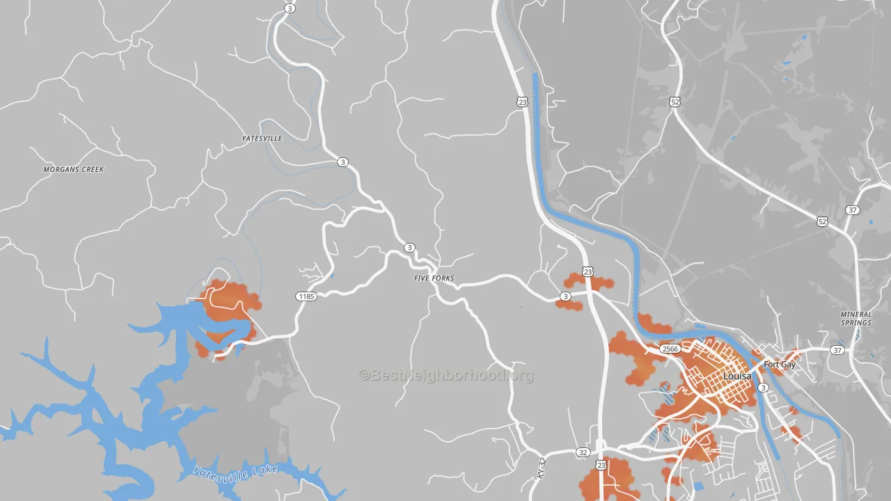 Bike Grade map of Five Forks, KY