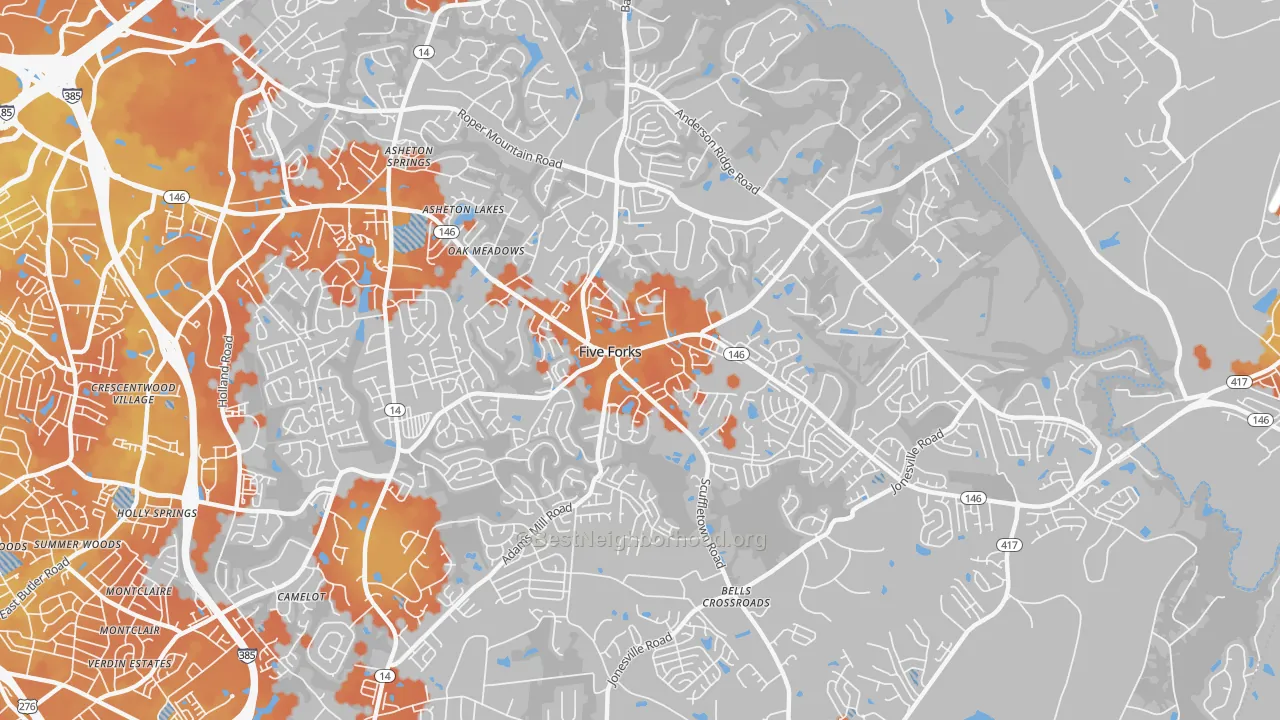 Bike Grade map of Five Forks, SC