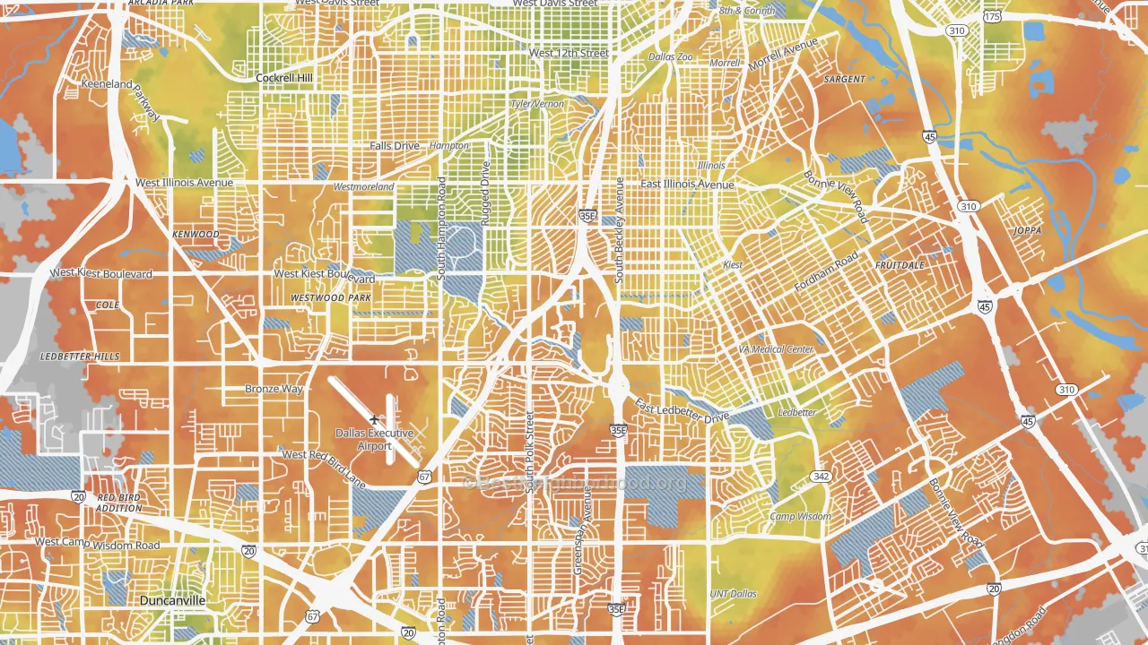 Bike Grade map of Five Mile Creek, Dallas, TX