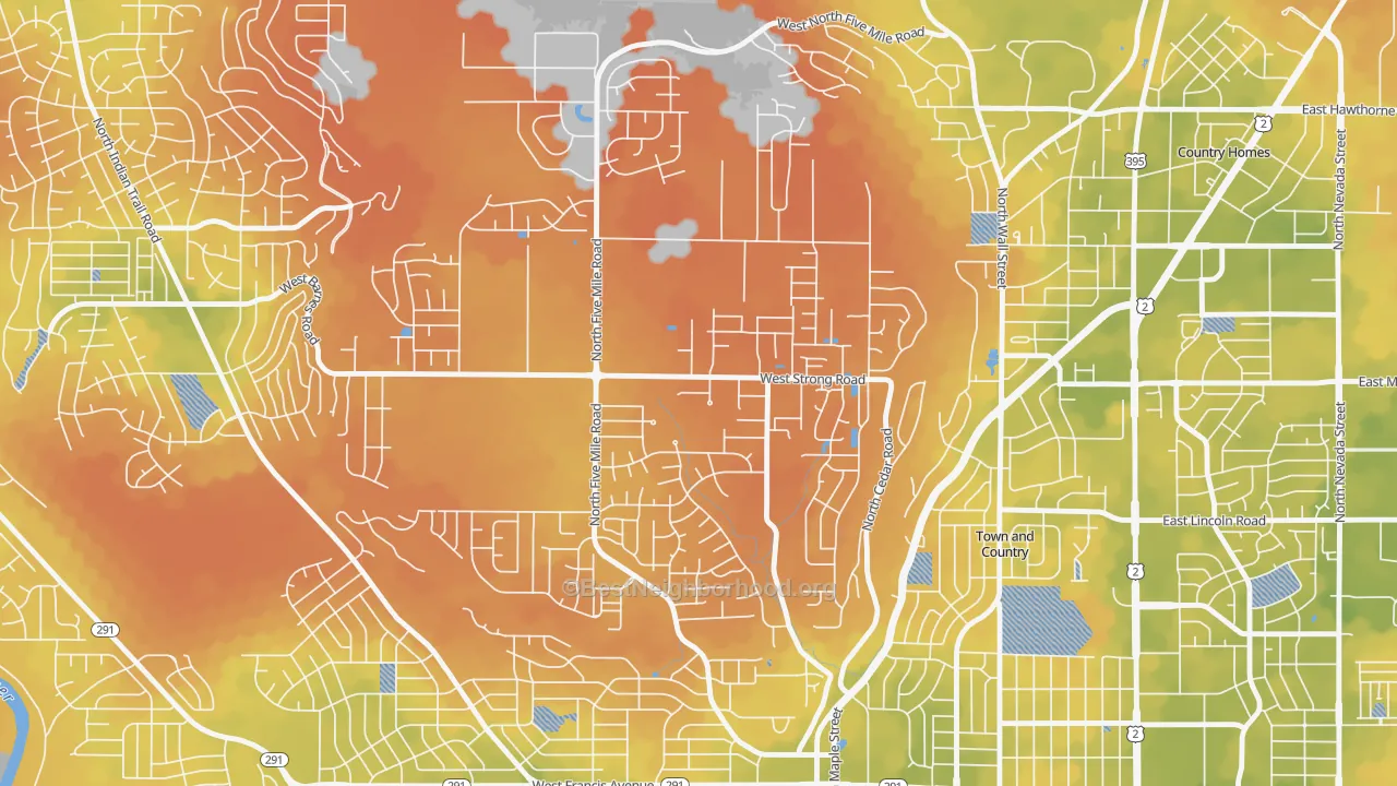 Bike Grade map of Five Mile Prairie, Spokane, WA