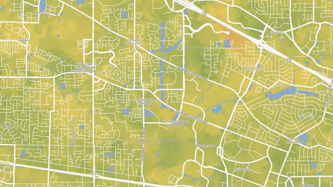 Bike Grade map of Five Oaks, Beaverton, OR