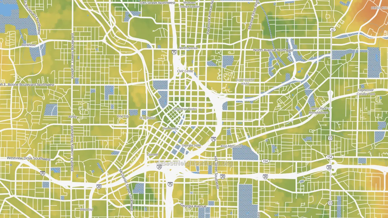 Bike Grade map of Five Points, Atlanta, GA