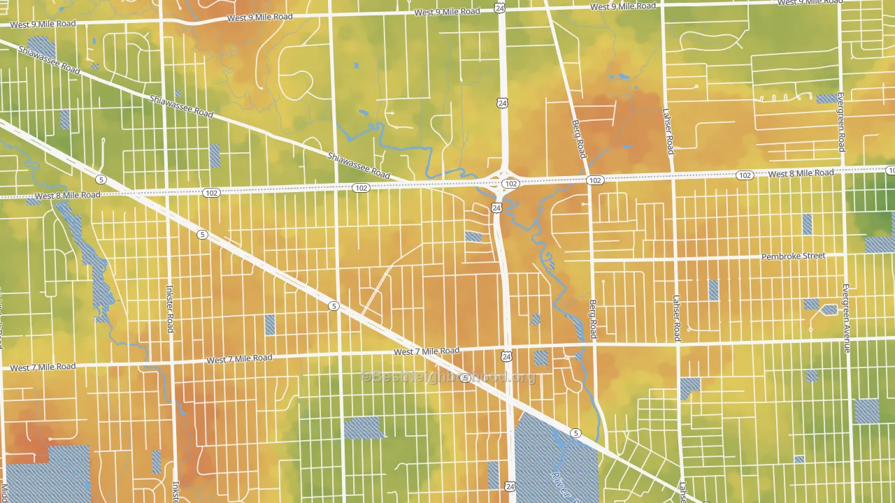 Bike Grade map of Five Points, Detroit, MI