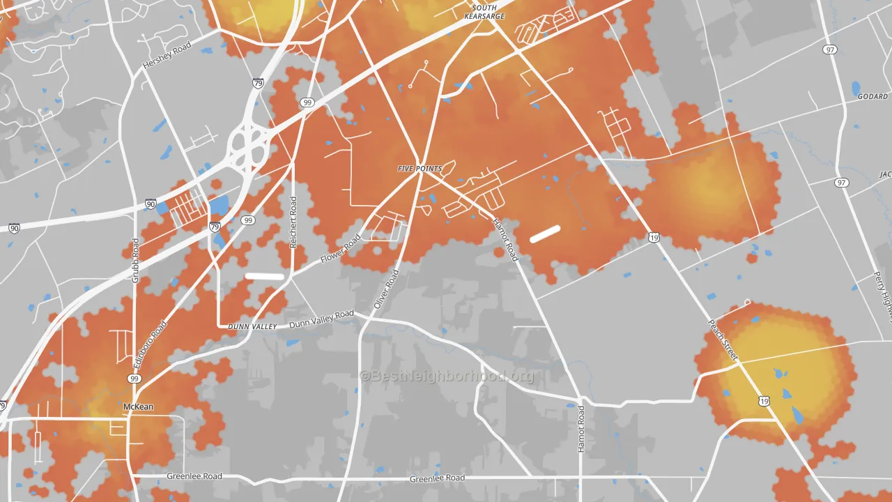 Bike Grade map of Five Points, PA