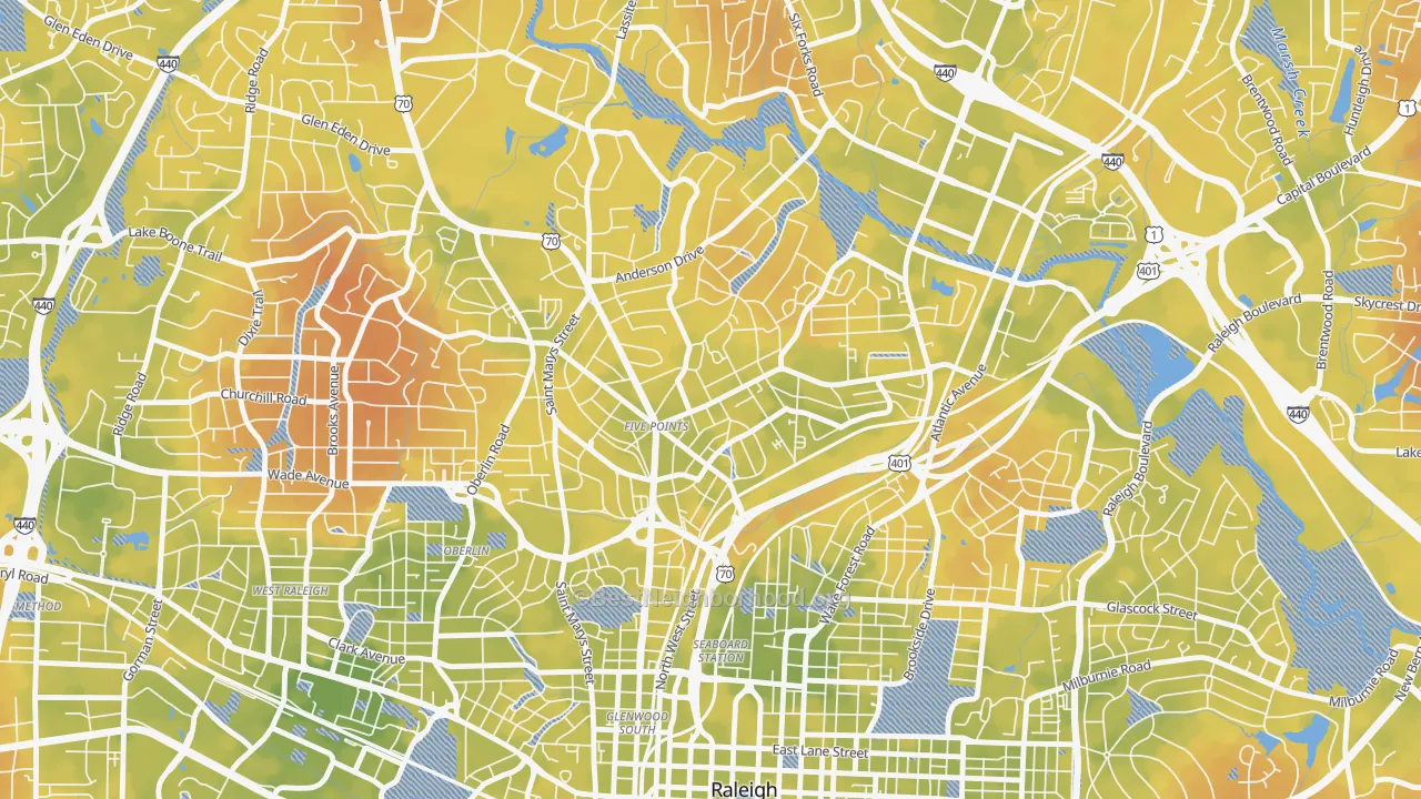 Bike Grade map of Five Points, Raleigh, NC
