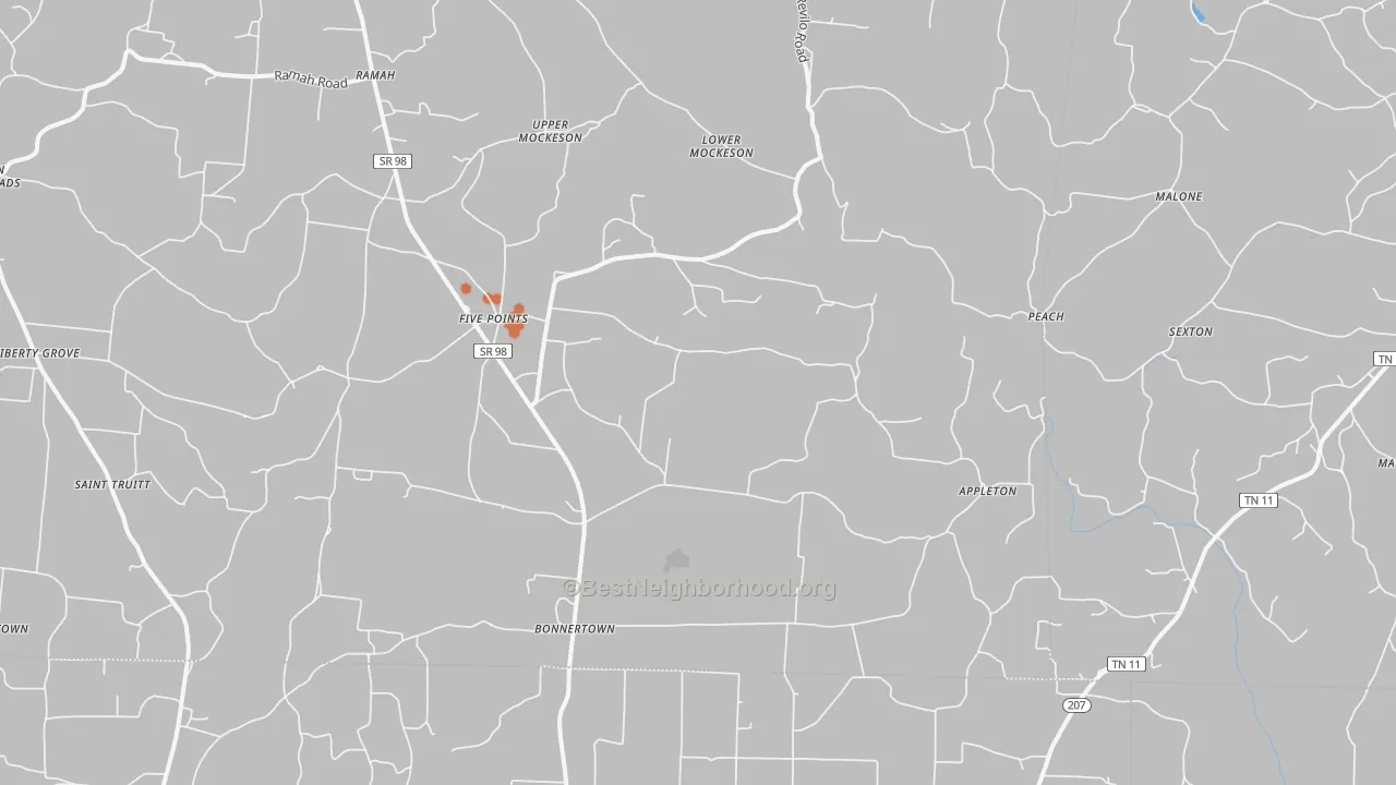 Bike Grade map of Five Points, TN