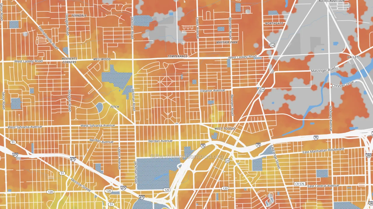 Bike Grade map of Five Points, Toledo, OH