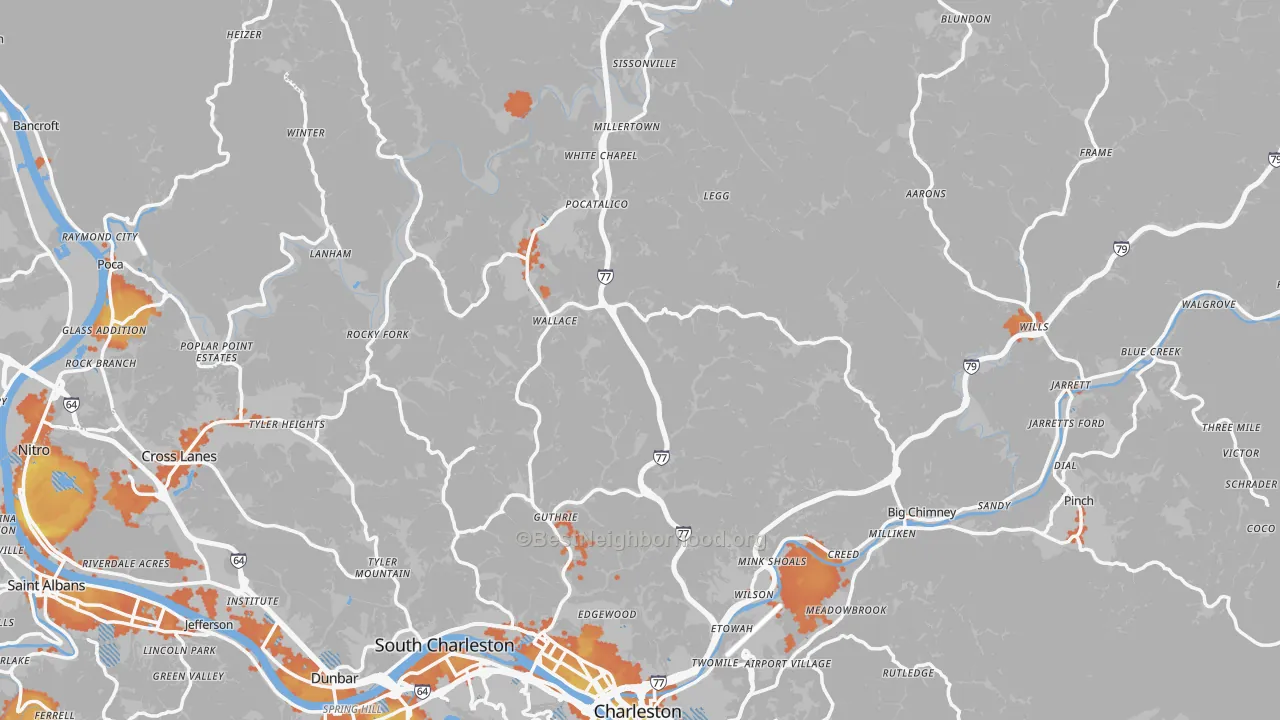 Bike Grade map of Fivemile, WV
