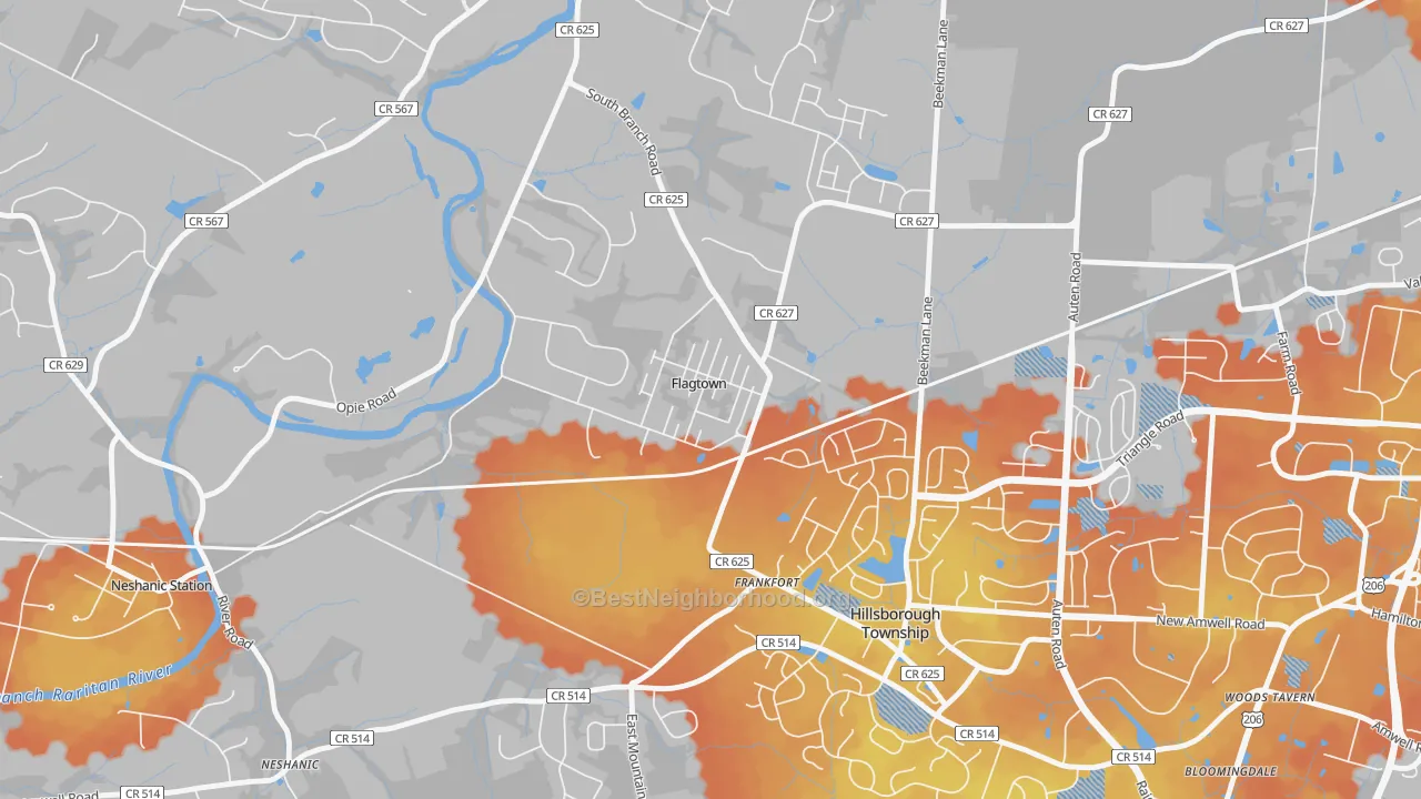 Bike Grade map of Flagtown, NJ