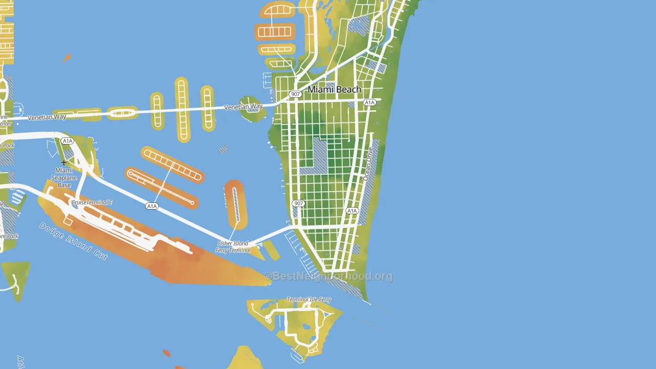 Bike Grade map of Flamingo-Lummus, Miami Beach, FL