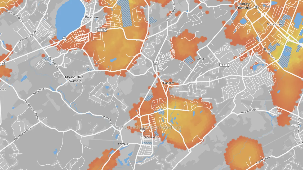 Bike Grade map of Flanders, NJ
