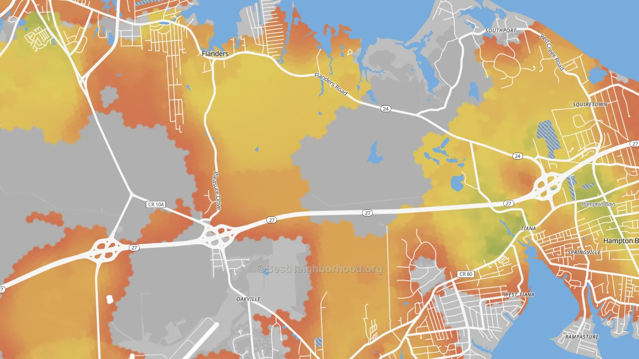 Bike Grade map of Flanders, NY