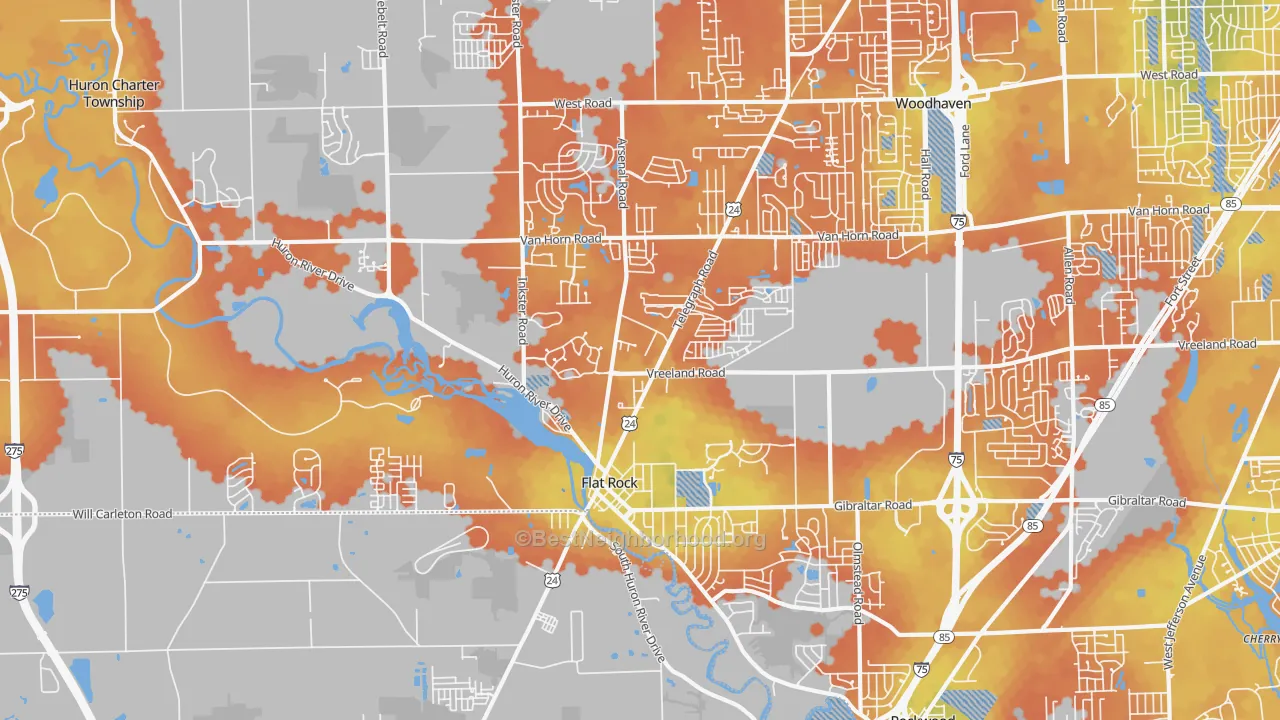 Bike Grade map of Flat Rock, MI