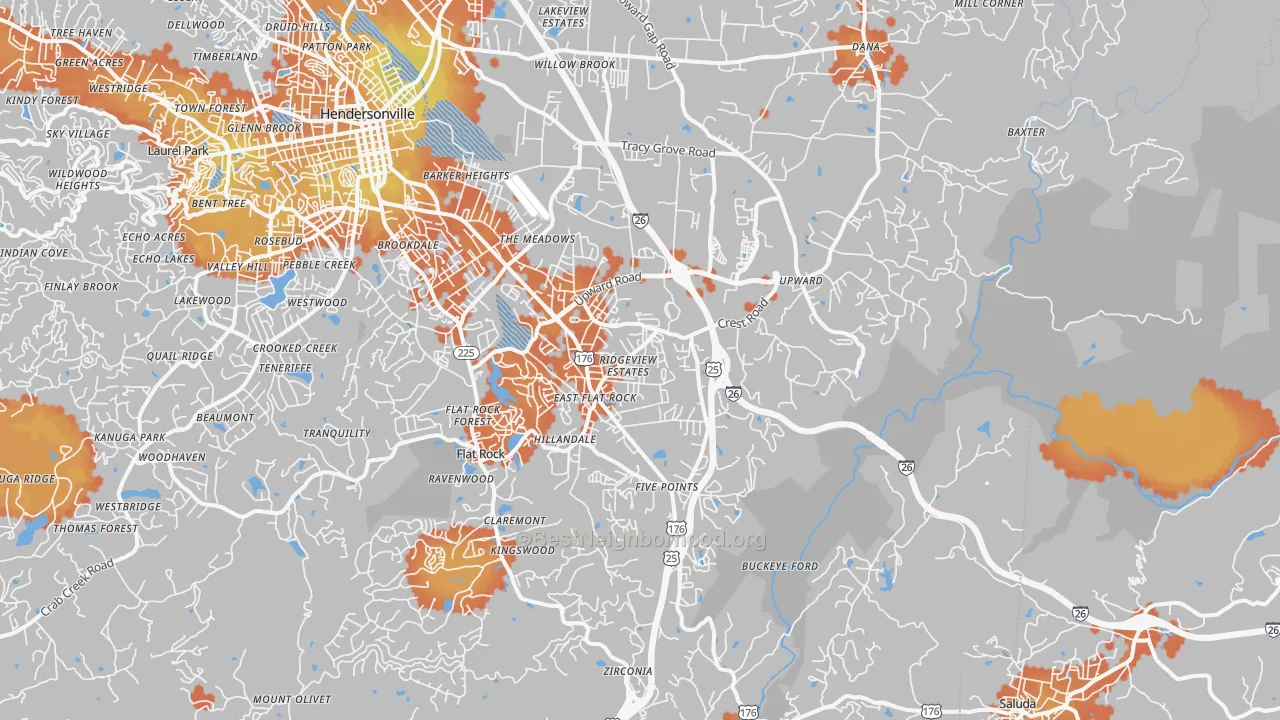 Bike Grade map of Flat Rock, NC