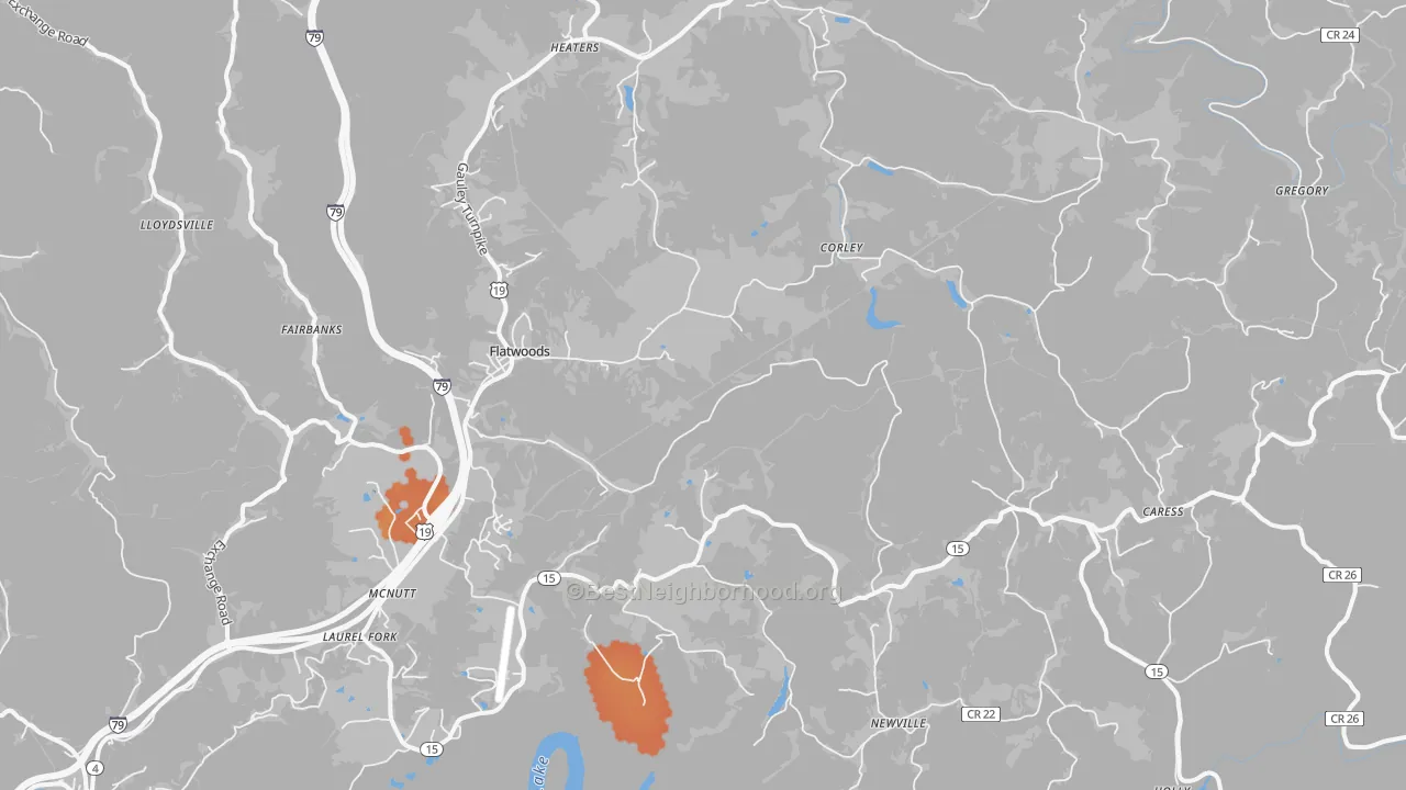 Bike Grade map of Flatwoods, WV