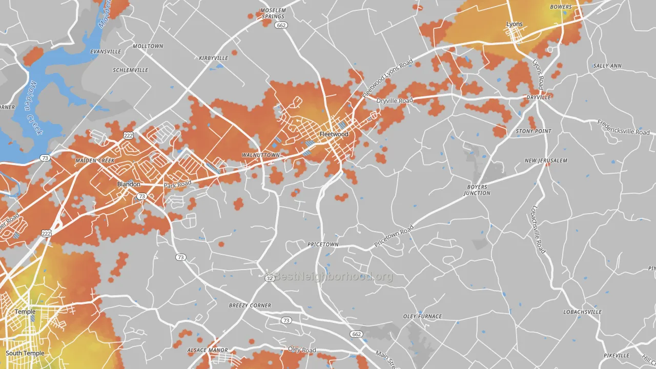 Bike Grade map of Fleetwood, PA