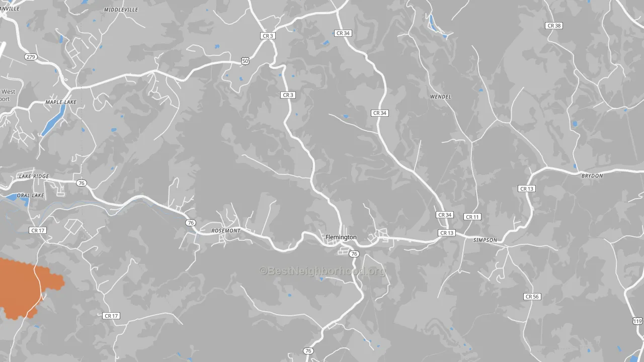 Bike Grade map of Flemington, WV