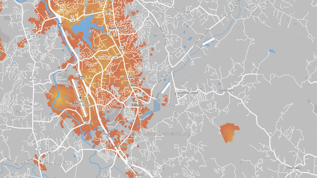 Bike Grade map of Fletcher, NC