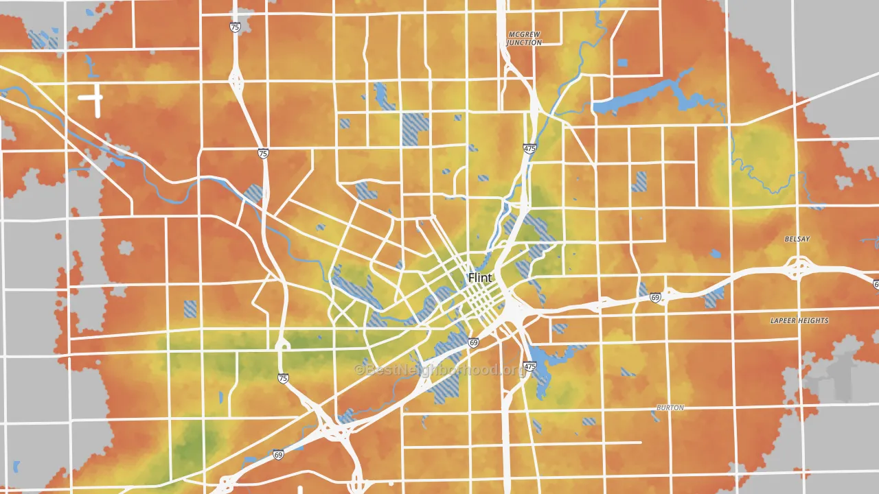 Bike Grade map of Flint, MI