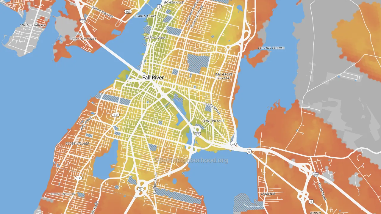 Bike Grade map of Flint Village, Fall River, MA