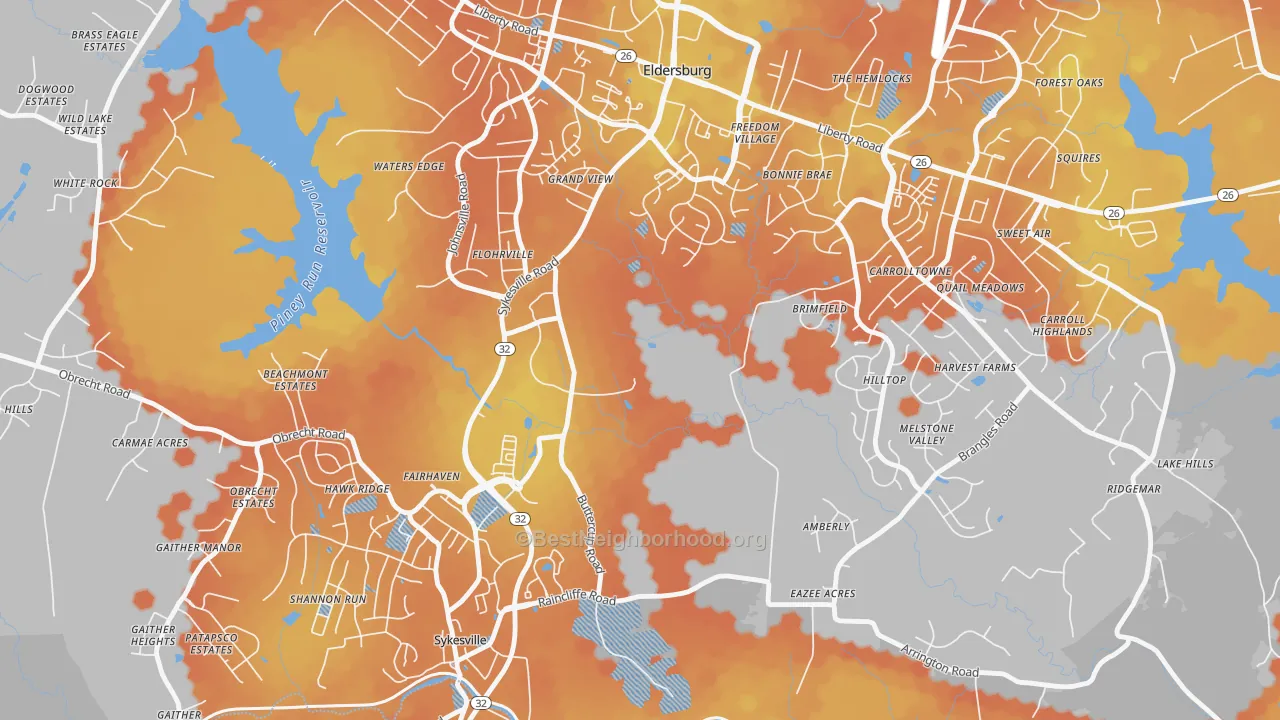 Bike Grade map of Flohrville, MD