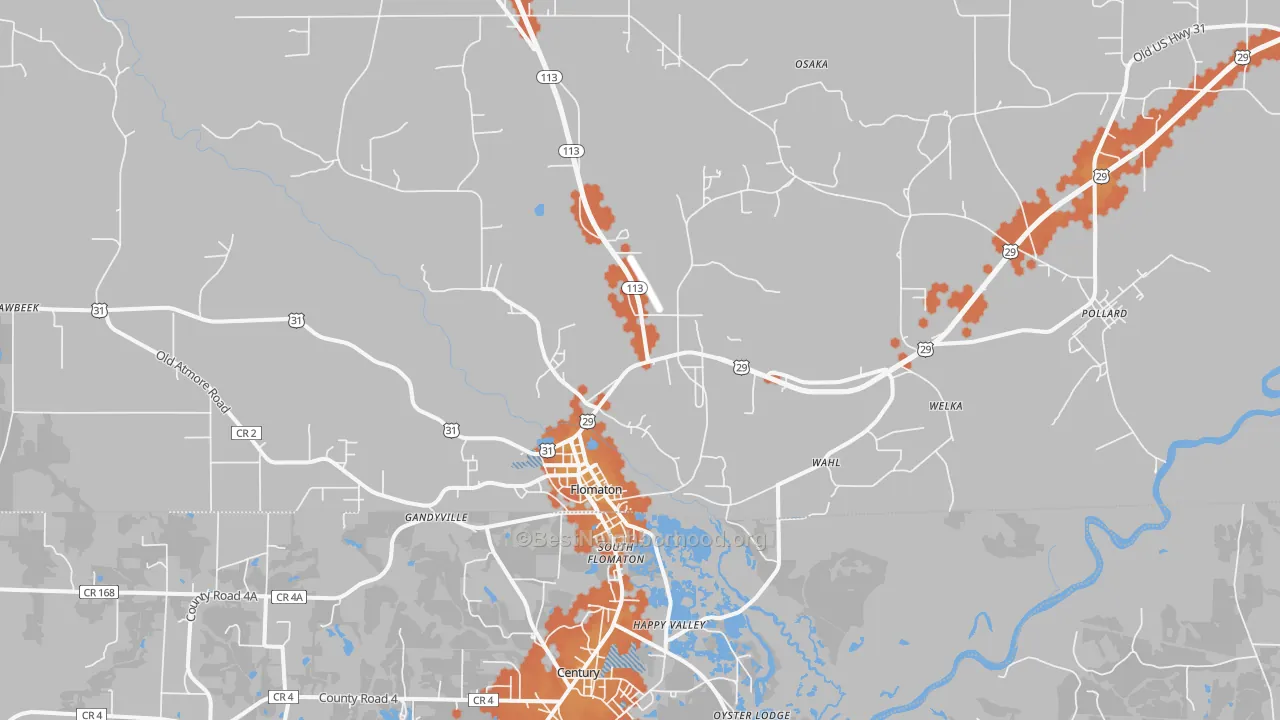 Bike Grade map of Flomaton, AL