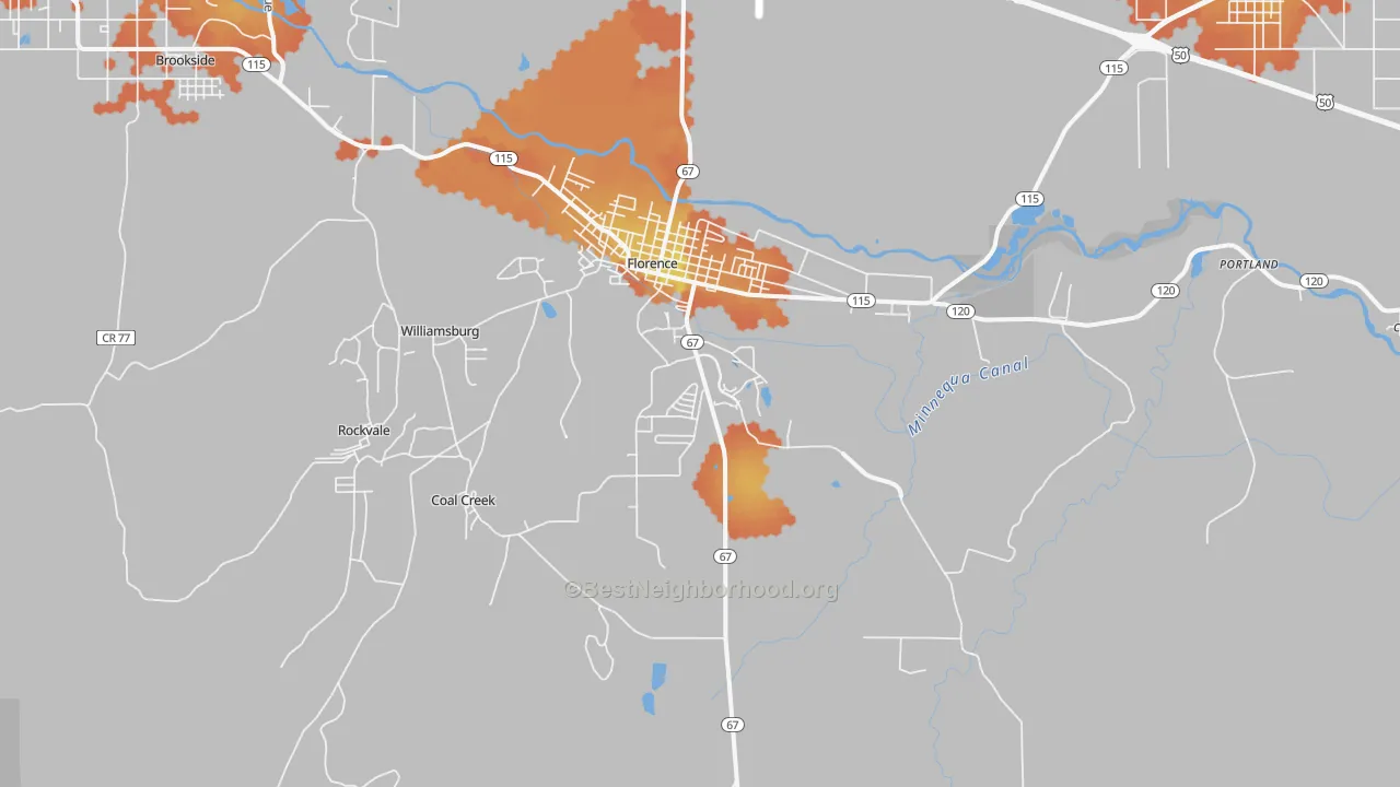 Bike Grade map of Florence, CO