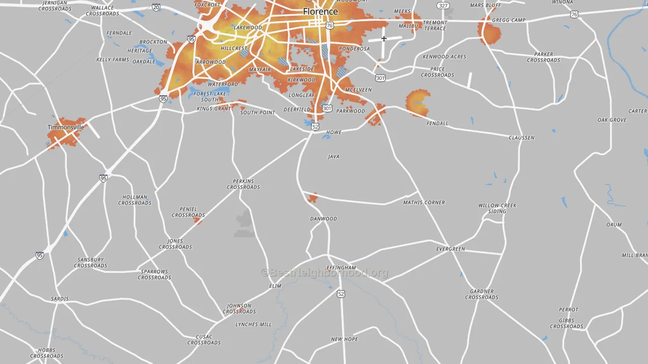 Bike Grade map of Florence County, SC
