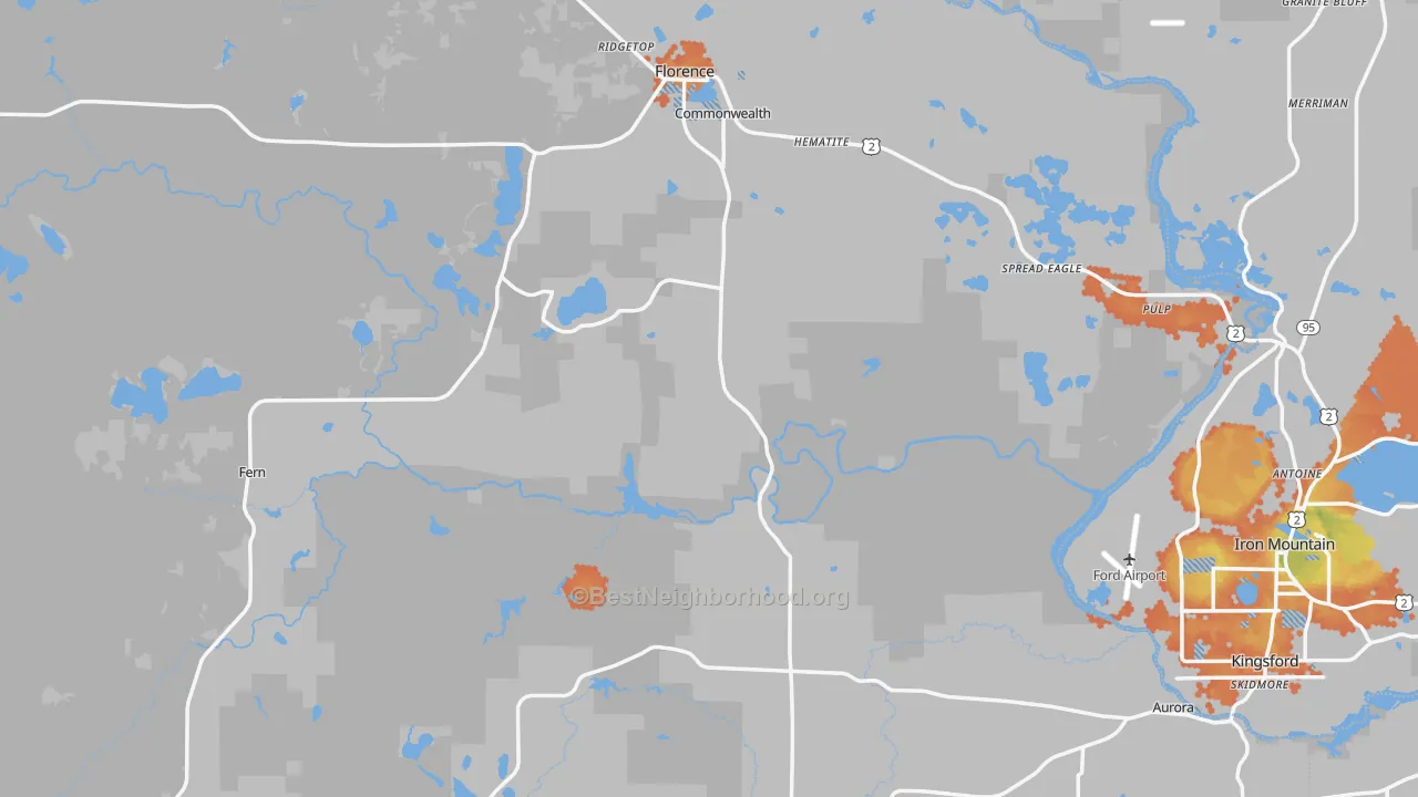 Bike Grade map of Florence County, WI