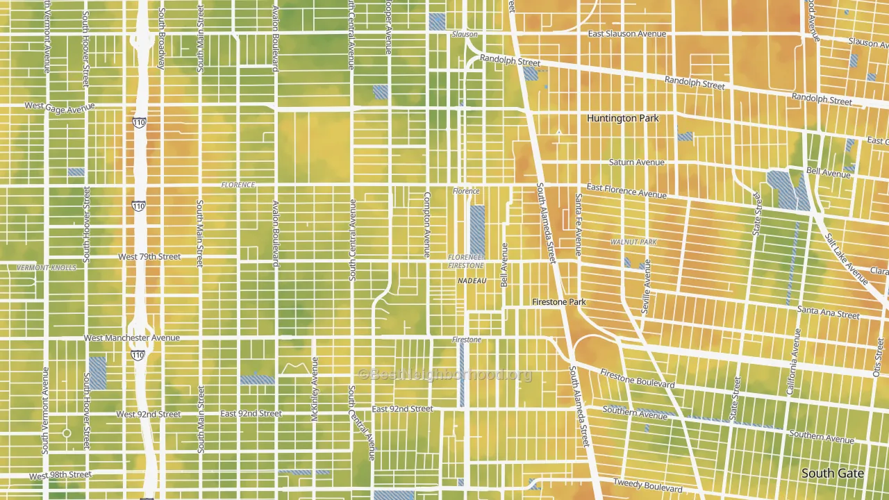 Bike Grade map of Florence-Graham, CA