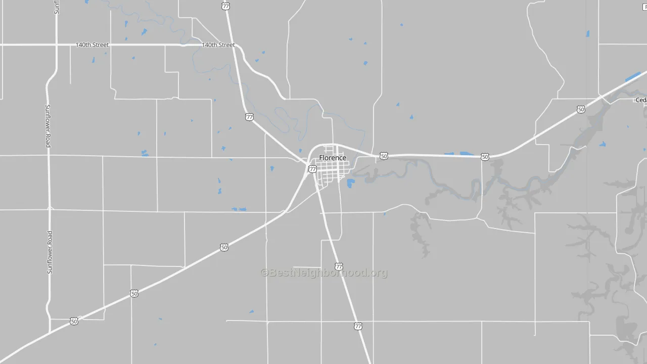 Bike Grade map of Florence, KS