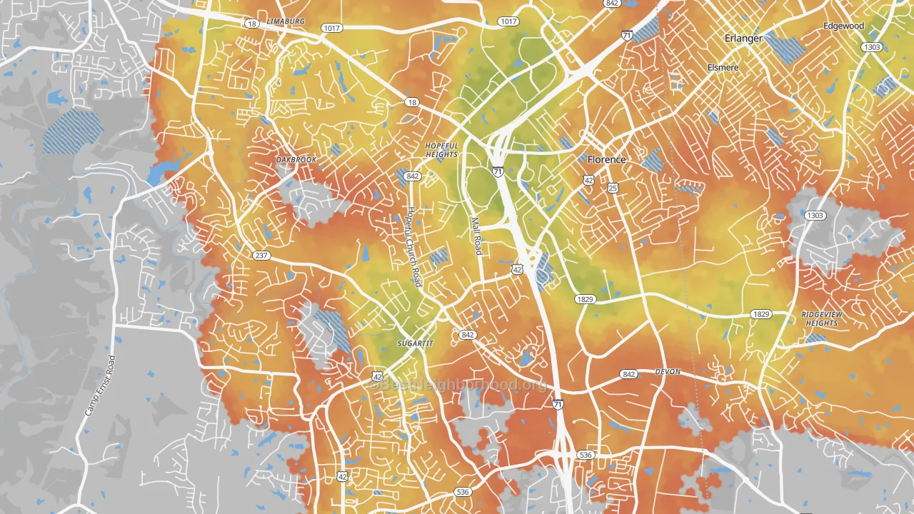 Bike Grade map of Florence, KY